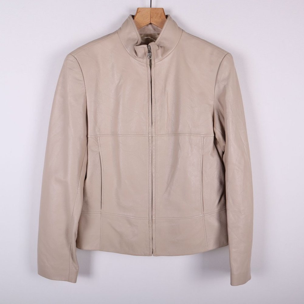 Mac New York 100 Leather Cream Zip Jacket Gem